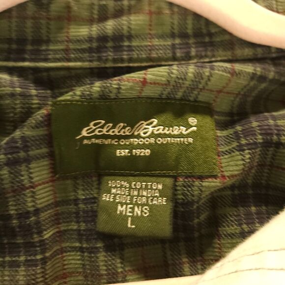 Eddie Bauer Mens Large Green Plaid Long Sleeve Button Down Shirt Shacket - Picture 3 of 7